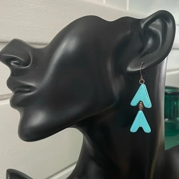 2/$29 Handmade Copper Blue Arrow Statement Earrings 2.25” Boho Western - Picture 3 of 4